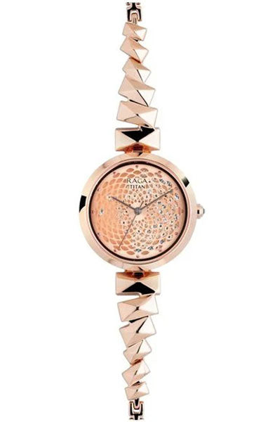 Raga Facets Rose Gold Dial Women Watch With Stainless Steel Strap