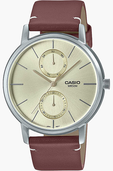 Casio Analog White & Leather Men's Watch A2063