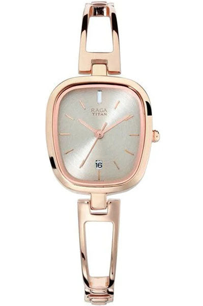 Raga Viva Grey Dial Analog with Date Rose Gold Metal Strap watch for Women