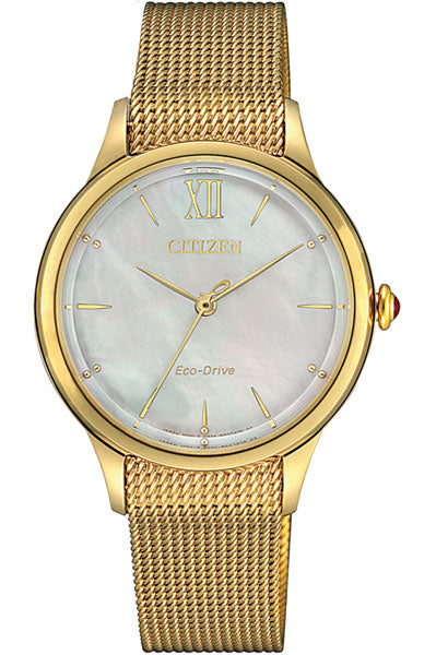 Citizen Analog Mother Of Pearl & Stainless Steel Women's Watch EM0812 89D