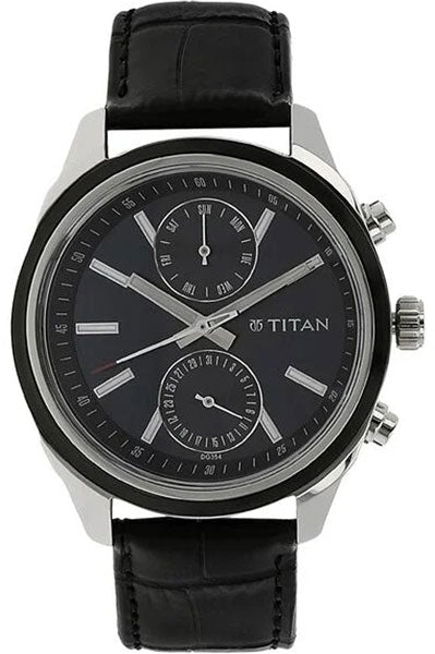 Men's Midnight Precision: Multifunction Blue Dial with Classic Leather Strap Watch NS1733KL01