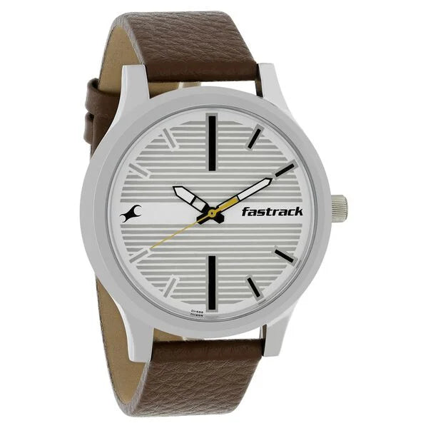 Fastrack Analog White & Leather Men' NS38051SL01
