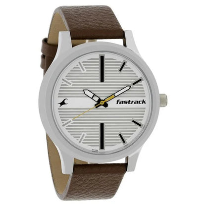 Fastrack Analog White & Leather Men' NS38051SL01