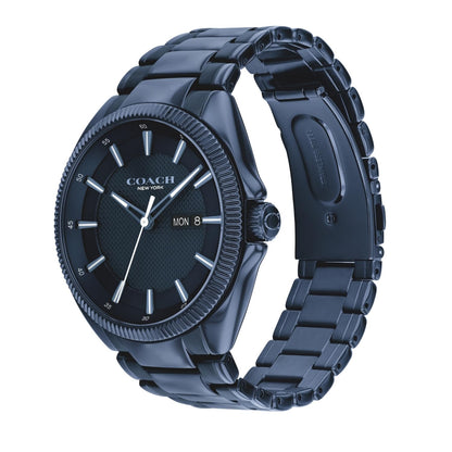 Coach Jackson Qtz Basic Calendar Blue Round Dial Men's Watch|Ionic Plated Blue Steel Material|Blue Color Band