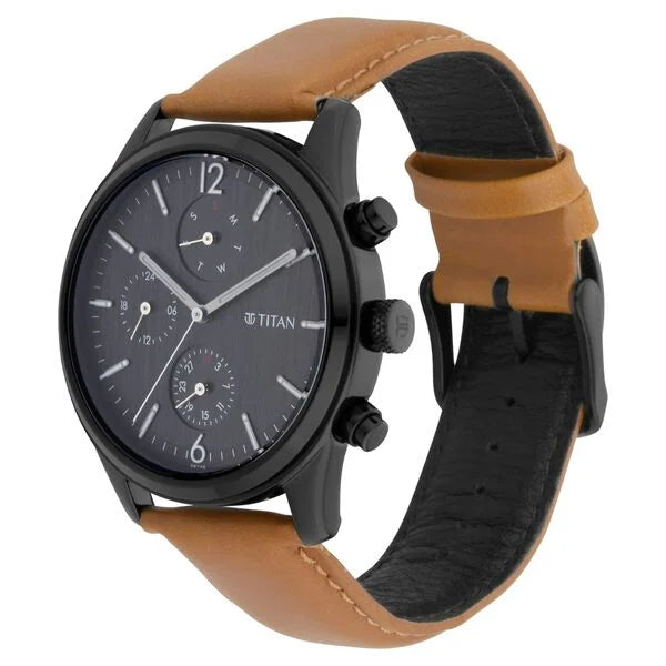 Multifunction Black & Leather Men's Watch NS1805NL02