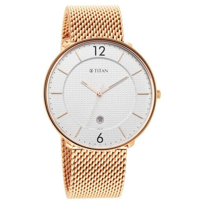 Black and Gold Silver Dial Analog Stainless Steel Strap watch for Men