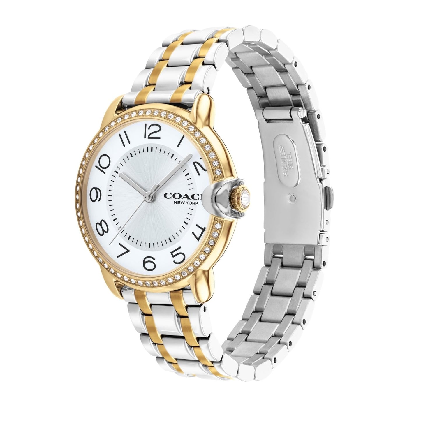 Coach Arden Qtz Basic Silver White Round Dial Women's Watch|Two Tone Stainless Steel & Crystals Material|Silver Color Band - 14503811