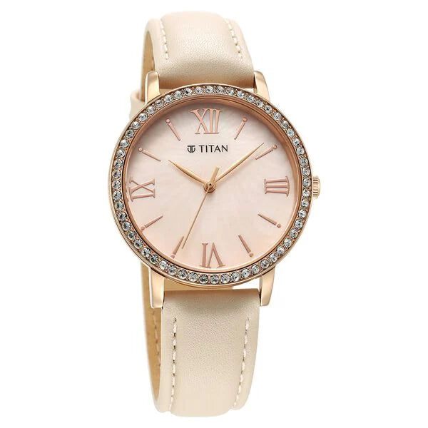 Analog Pink & Leather Women's Watch NS95236WL01