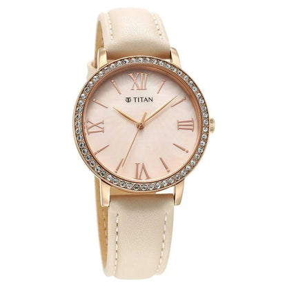 Analog Pink & Leather Women's Watch NS95236WL01