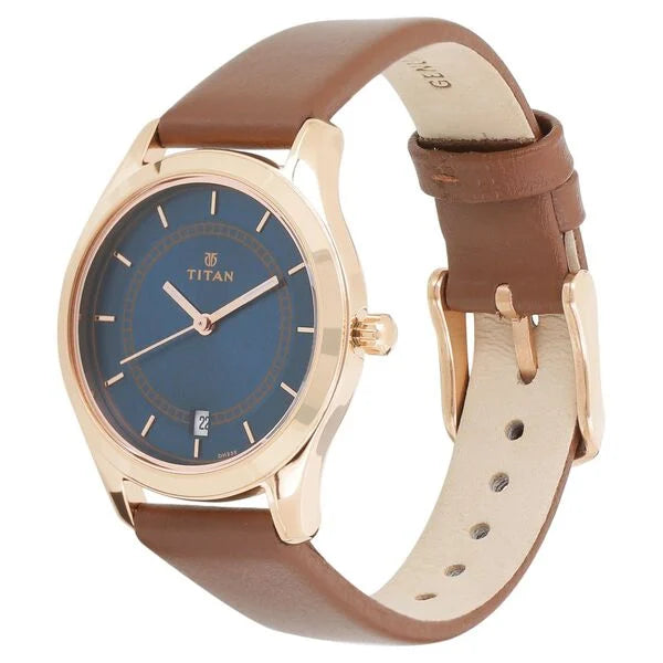 Workwear Blue Dial Analog with Date Leather Strap watch for Women NS2596WL03