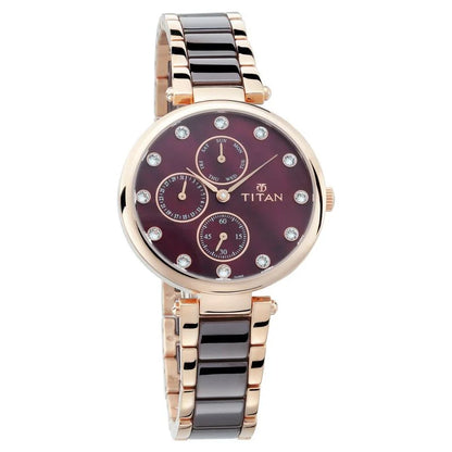 Multifunction Red & Stainless Steel Women's Watch NR95062WD01