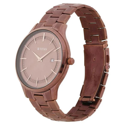 Classique Slimline Brown Dial Analog with Day and Date Stainless Steel Strap Watch for Men