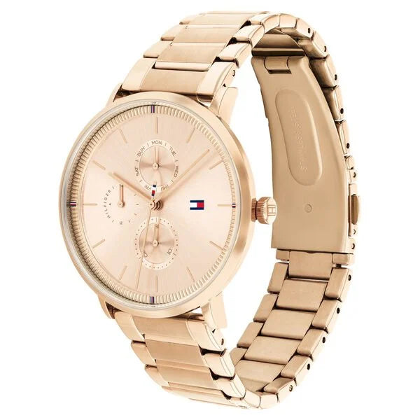 Quartz Multifunction Rose Gold Dial Stainless Steel Strap Watch for WomenGender