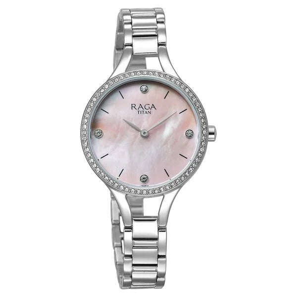 Raga Showstopper Quartz Analog Mother Of Pearl Dial Metal Strap Watch for Women