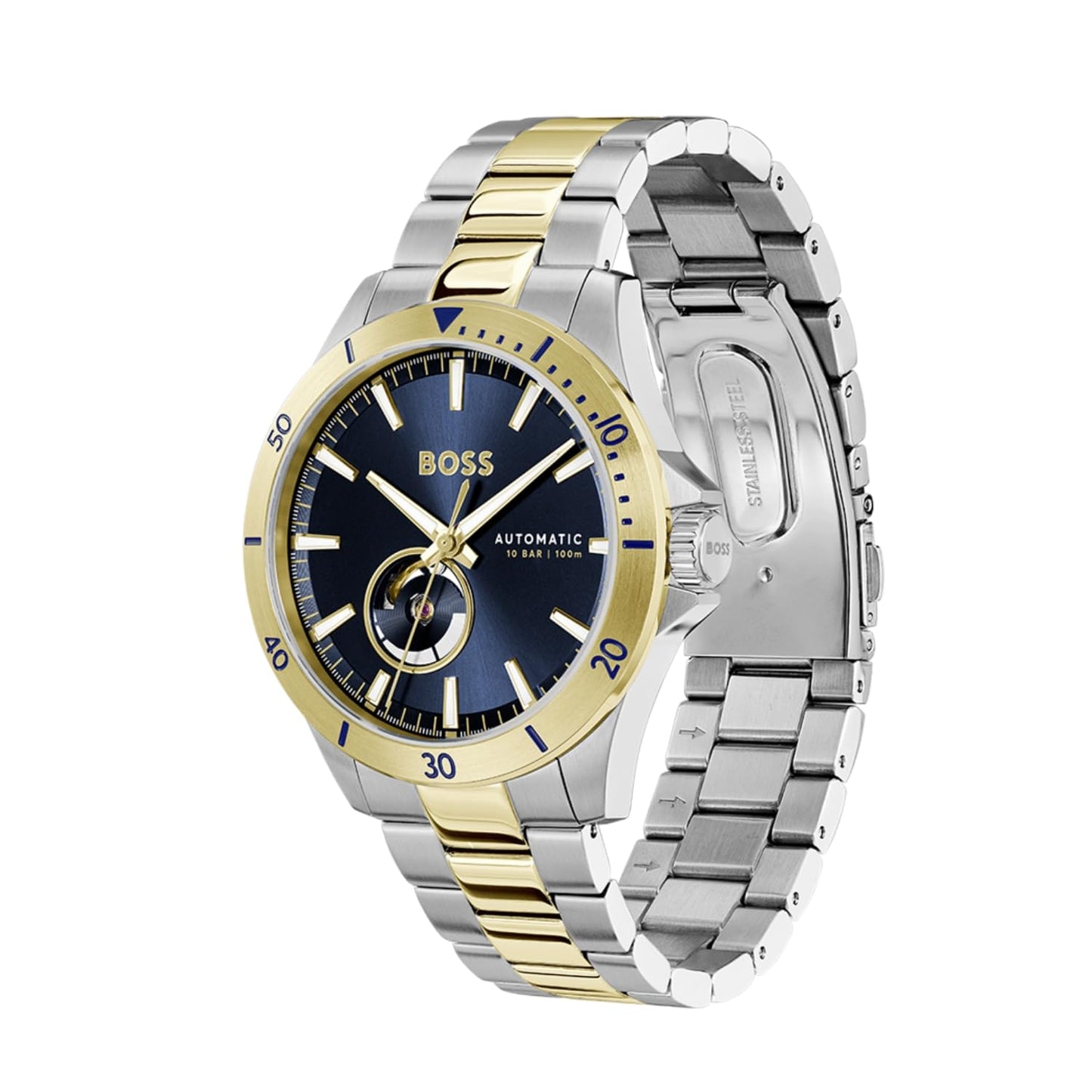 Boss Troper Automatic Mech-Automatic Blue Round Dial Men's Watch|Two Tone Stainless Steel Material|Silver Color Band 1514201