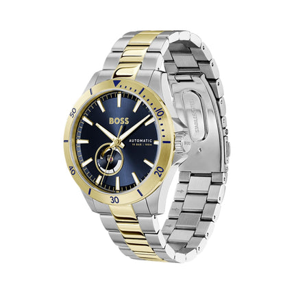 Boss Troper Automatic Mech-Automatic Blue Round Dial Men's Watch|Two Tone Stainless Steel Material|Silver Color Band 1514201
