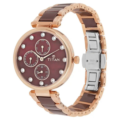 Multifunction Maroon & Ceramic Women's Watch NP95062WD01
