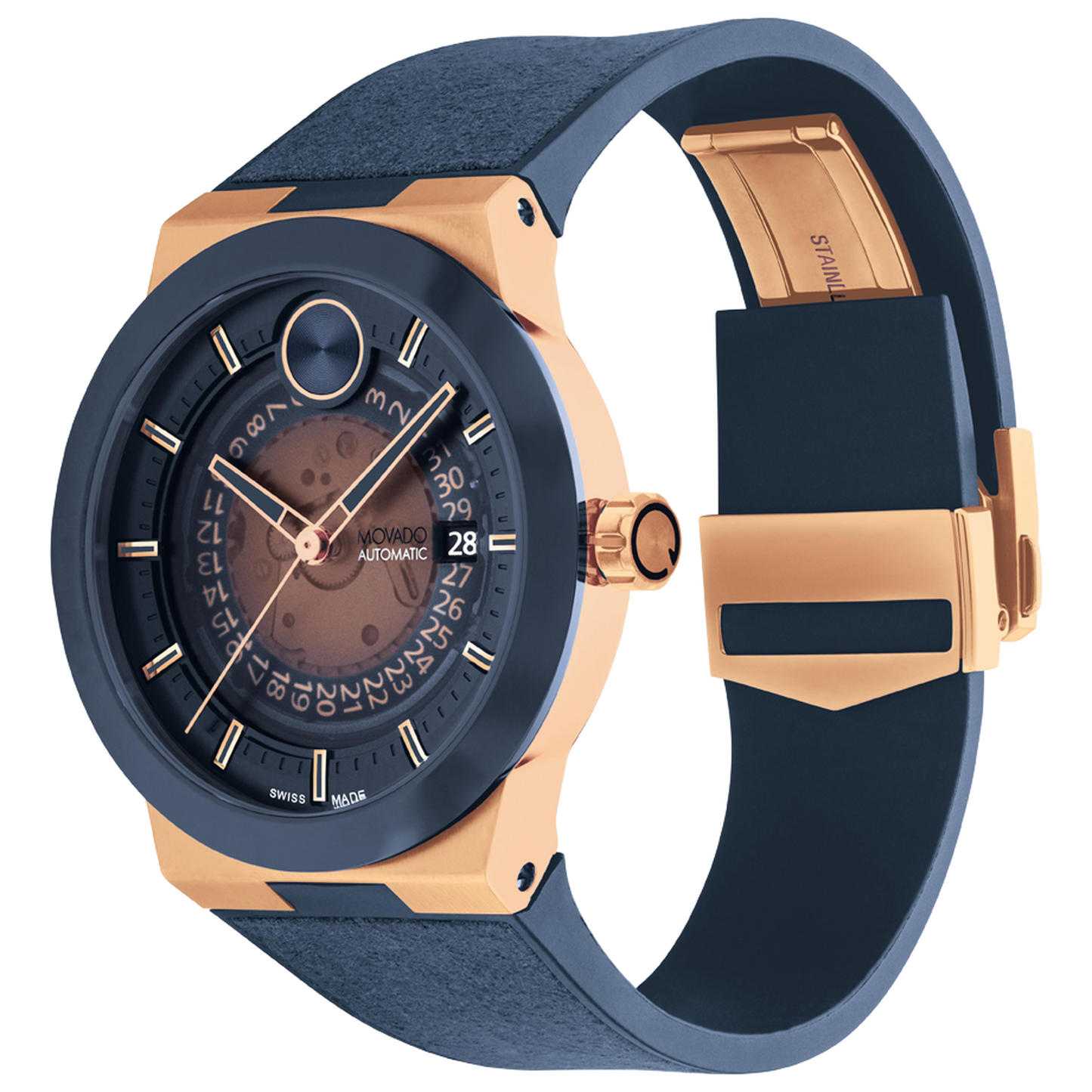 Movado Analog Blue & Rubber Men' 3601005