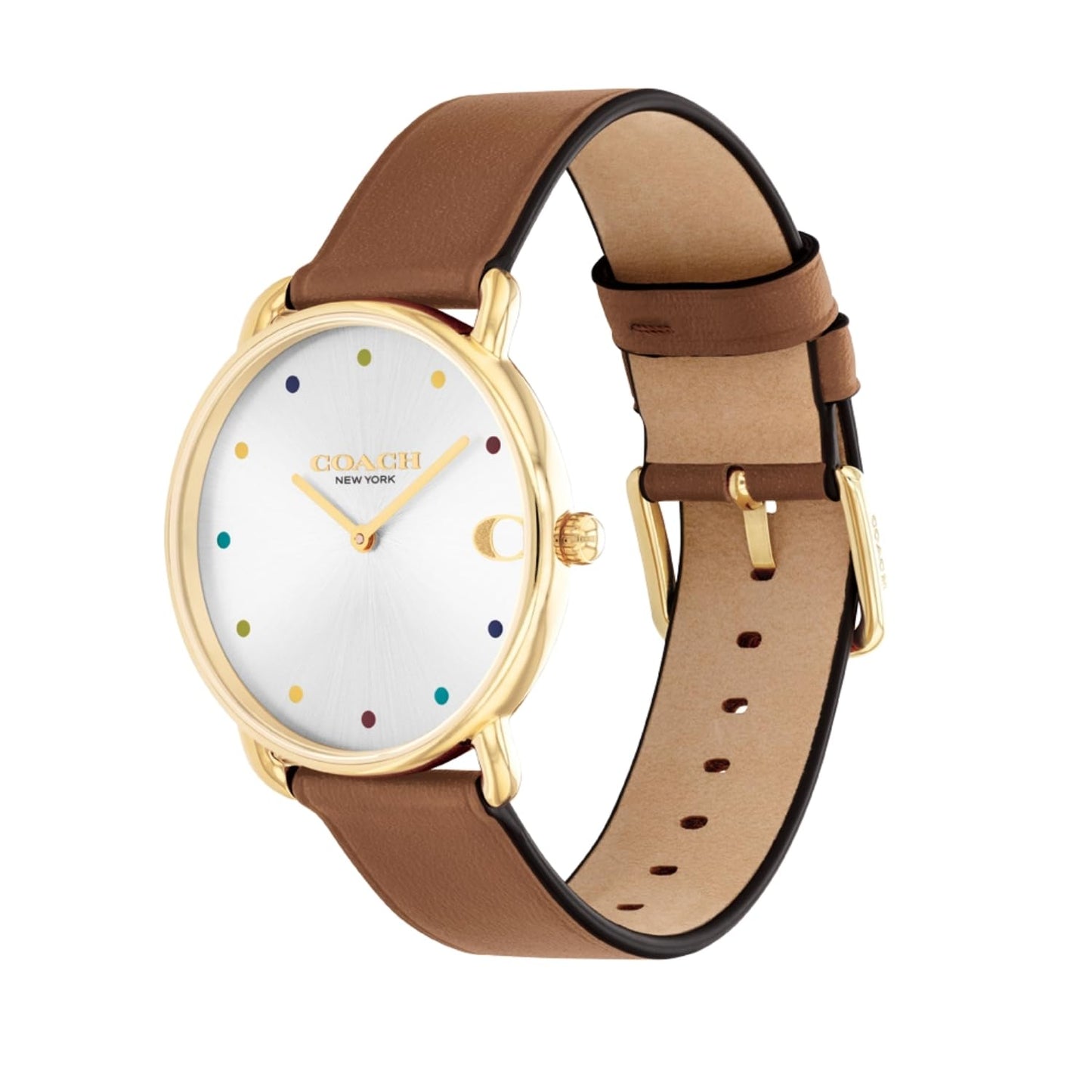 Coach Elliot Qtz Basic Silver White Round Dial Women's Watch|Saddle Calfskin Material|Saddle Color Band - 14504206