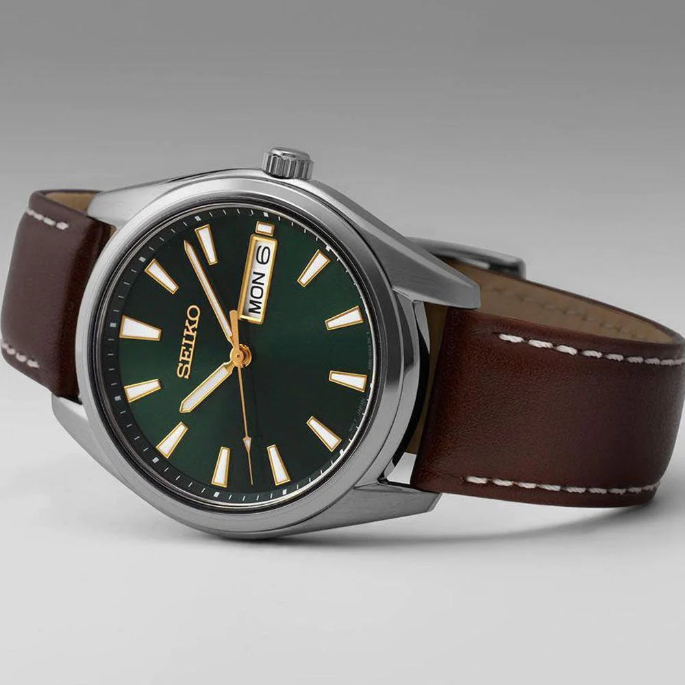 Seiko Analog Green & Leather Men's Watch SUR449P1