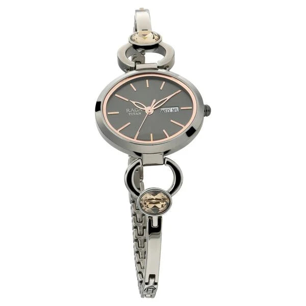 Raga Viva Grey Dial Analog with Day and Date Metal Strap Watch for Women
