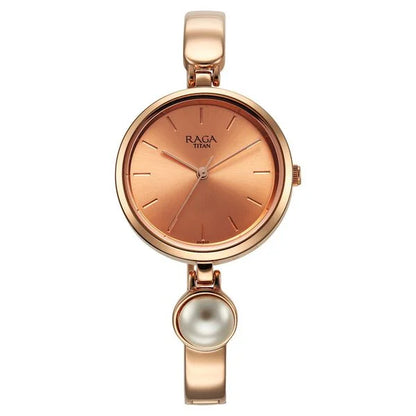 Raga Power Pearls Quartz Analog Rose Gold Dial Metal Strap with pearl Watch for Women