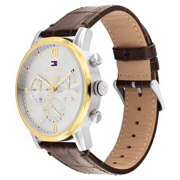 Quartz Multifunction Silver Dial Leather Strap Watch for MenGender