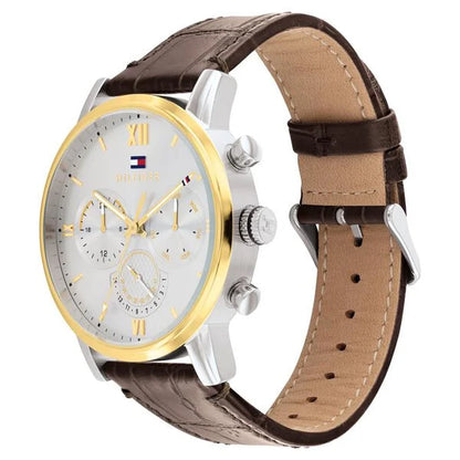 Quartz Multifunction Silver Dial Leather Strap Watch for MenGender