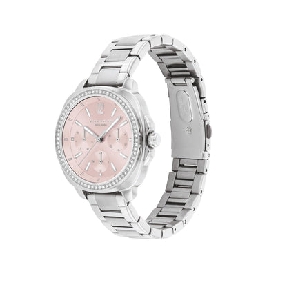Coach Kitt Qtz Multifunction Blush Tonneau Dial Women's Watch|Stainless Steel Material|Silver Color Band