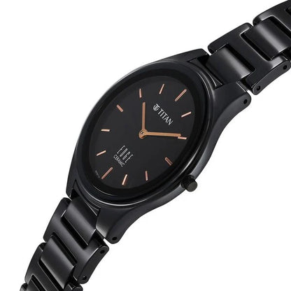 Edge Ceramic Slim Ceramic Strap Glossy Black Dial Analog Watch for Women