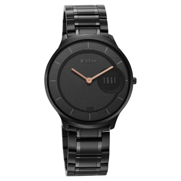 Edge Slim Stainless Steel Strap Black Dial Analog Watch for Men