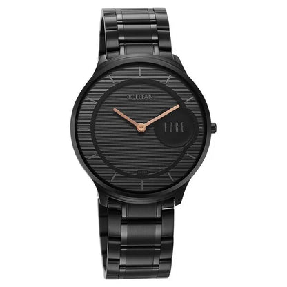 Edge Slim Stainless Steel Strap Black Dial Analog Watch for Men