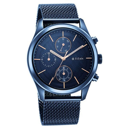 Men's Sartorial Neo Splash: Blue Dial Multifunction Watch with Mesh Strap