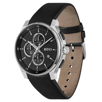 Hugo Boss Leather Black Dial Chronograph Men's Watch 1514188