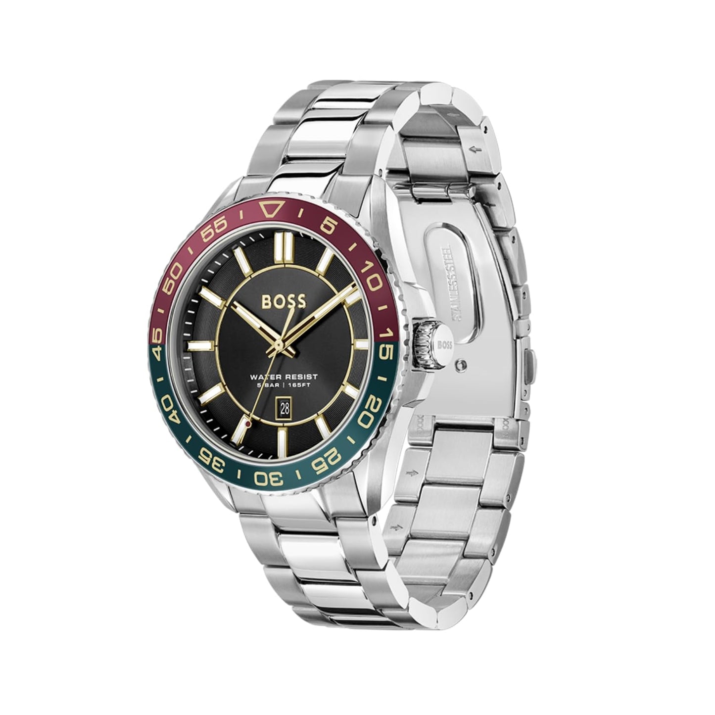 BOSS Hugo Runner 3H Qtz Basic Calendar Black Round Dial Men's Analog Watch|Stainless Steel Material|Silver Color Band