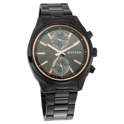 Men's Metropolitan Luxe: Multifunction Mono black Dial with Two-Tone Stainless Steel Bracelet Watch