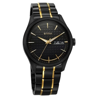 Regalia Opulent Quartz Analog with Day and Date Black Dial Two Toned Stainless Steel Strap Watch for Men