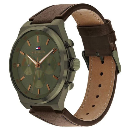 Quartz Multifunction Green dial Leather Strap Watch for MenGender