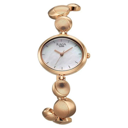 Raga Power Pearls Quartz Analog Mother Of Pearl Dial Metal Strap Watch for Women 2721WM01F