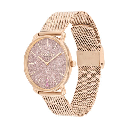 Coach Elliot Qtz Basic Pink Round Dial Women's Watch|Ionic Plated Carnation Gold Steel Material|Gold Color Band - 14504212