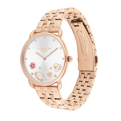 Coach Elliot Qtz Basic Silver White Round Dial Women's Watch|Ionic Plated Rose Gold Steel Material|Gold Color Band - 14504285