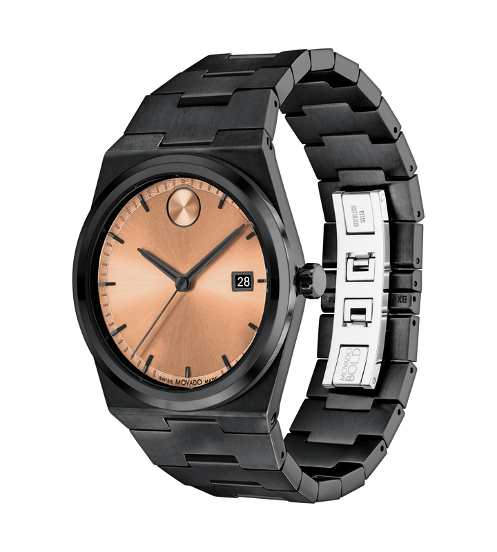 Bold Quest Quartz Rose Gold Dial Black Steel Men's Watch 3601244