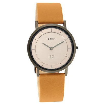 Edge Slim Leather Strap Beige Dial Analog Watch for Men