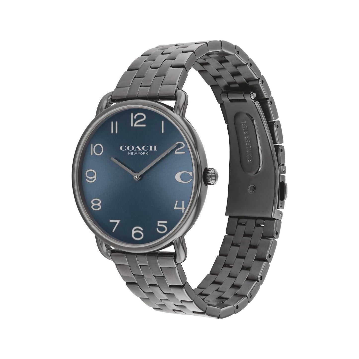 Coach Elliot Qtz Basic Blue Round Dial Men's Watch|Ionic Plated Grey Steel Material|Grey Color Band