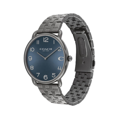 Coach Elliot Qtz Basic Blue Round Dial Men's Watch|Ionic Plated Grey Steel Material|Grey Color Band