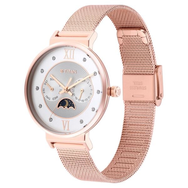 Slimline Silver Dial Quartz Multifunction Stainless Steel Strap Watch for Women NS95144WM01