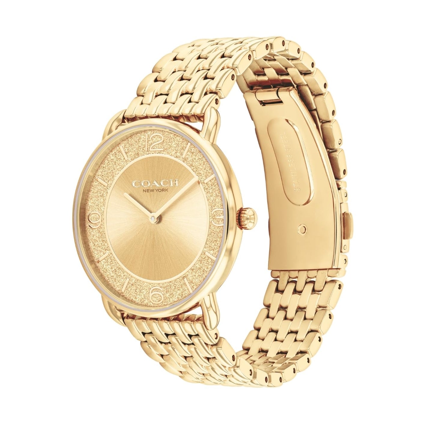 Coach Elliot Qtz Basic Gold Round Dial Women's Watch|Ionic Plated Thin Gold Steel Material|Gold Color Band