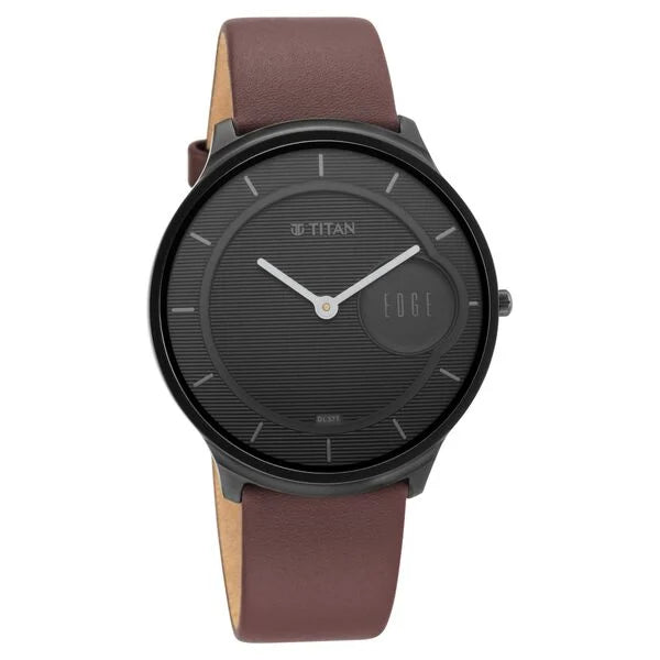 Edge Slim Leather Strap Black Dial Analog Watch for Men
