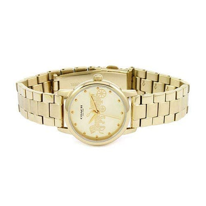 COACH Grand Qtz Basic Gold Round Dial Women's Watch|Ionic Plated Thin Gold Steel Material|Gold Color Band - 14502976