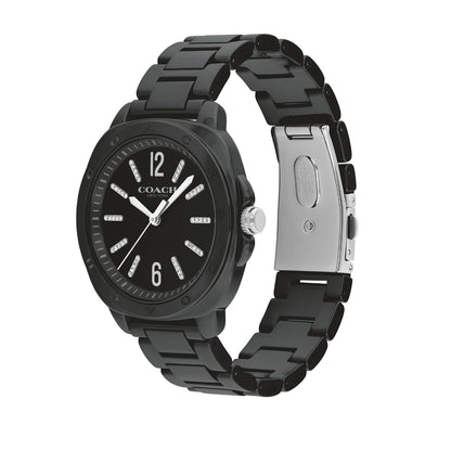 Coach Kitt Qtz Basic Black Tonneau Dial Women's Watch|Black Ceramic Material|Black Color Band